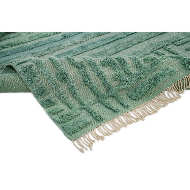 Emerald Ombre Maze-Border Hand-Knotted Moroccan Wool Rug | 10'4" X 7'2" | One of a Kind For Sale - Image 8 of 9