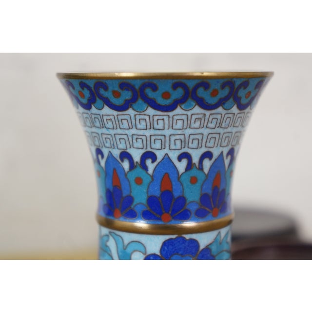 6 Chinese Brass Cloisonne Enameled Floral Vases Brush Bowls Ashtray Dishes For Sale - Image 17 of 17