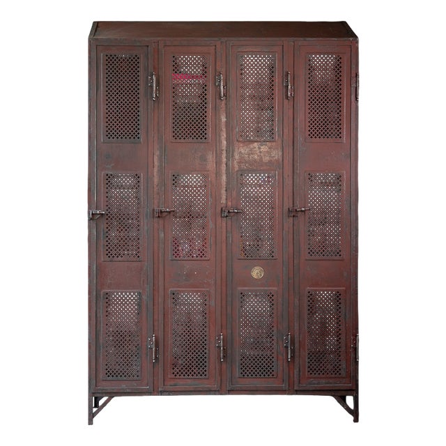 Vintage Four-Door Metal Locker with Fleur-De-Lis Pattern, 1890s For Sale