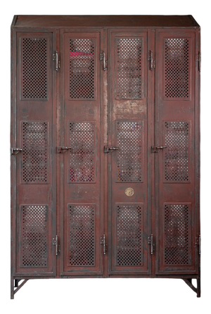 Vintage Four-Door Metal Locker with Fleur-De-Lis Pattern, 1890s