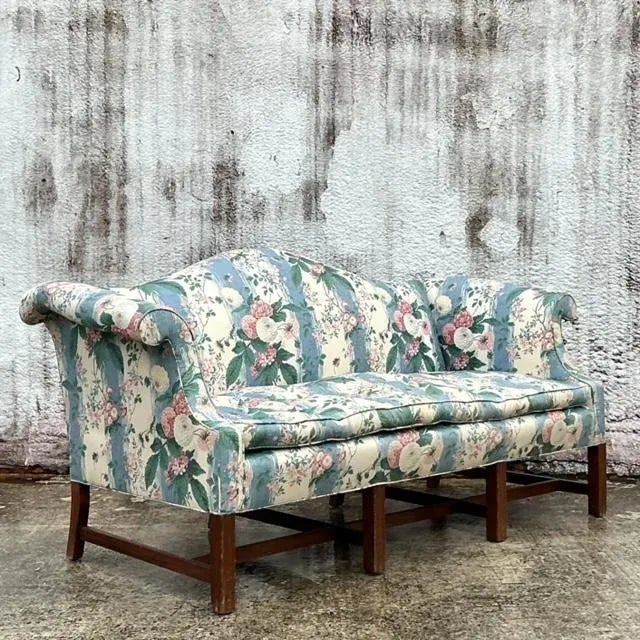 Mid 20th Century Vintage Boho Waxed Chintz Camelback Sofa For Sale - Image 5 of 12