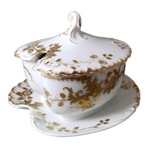 Antique Haviland & Co. Limoges French Gravy Boat in White Porcelain and Gold Decoration