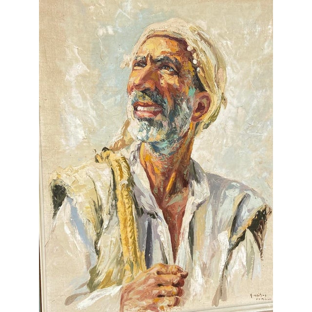 Beige 1954 A. Shitzas Tehran Oil Portrait Painting For Sale - Image 8 of 12
