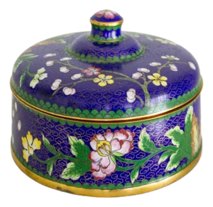 Blue and Polychrome Prunus Blossom Cloisonné Jewelry Catchall