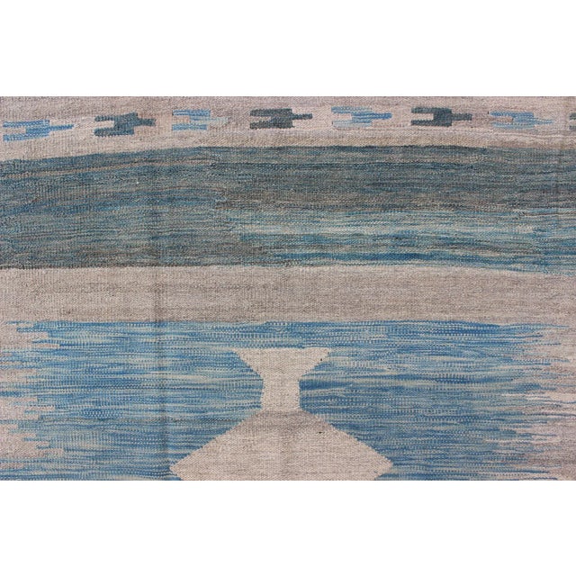 2020s Modern Tribal Kilim in Shades of Blue's and Gray's For Sale - Image 9 of 12