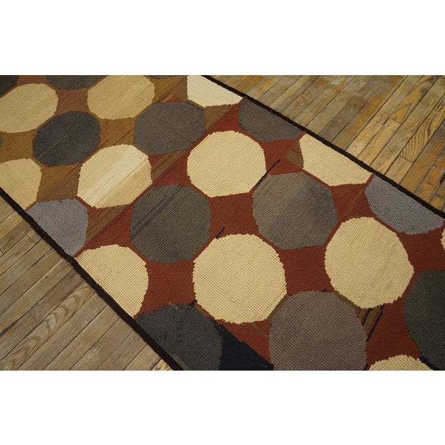 1960s Multicolor Circles Vintage American Hooked Rug 4'1'' X 8'9'' Handknotted Wool Carpet For Sale - Image 4 of 7