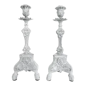 19th Century Iron Candlestick Holders with Claw Legs Lions Heads Design- a Pair