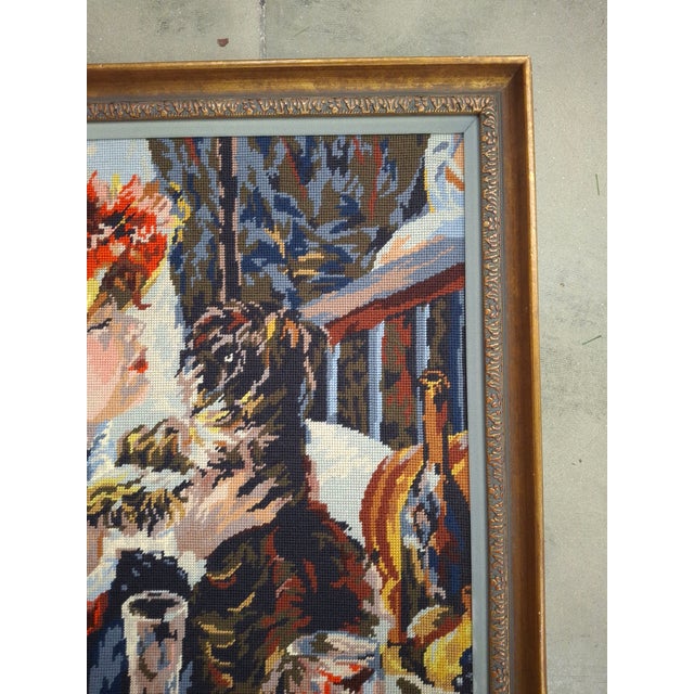 Ink Blue Rosemary Pipkin Jackson (American 20th Century), After Pierre Auguste Renoir, Luncheon of the Boating Party, Needlework Panel For Sale - Image 8 of 10