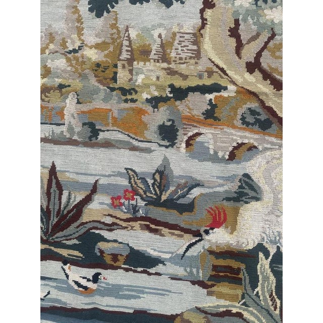 Vintage French Needlepoint Tapestry with Landscape Motif in the style of Aubusson, 1960s For Sale - Image 6 of 18