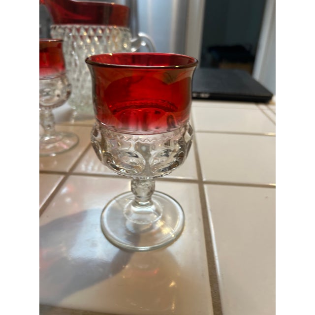 Mid-Century Modern 1960s Mid Century Indiana Glass Cranberry Pitcher and Six Glasses For Sale - Image 3 of 5