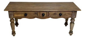 Antique Pine Harvest / Console Table With Three Drawers From England