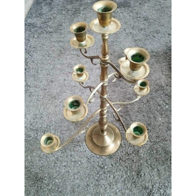 Art Nouveau 1920s Art Noveau Solid Brass Multi Tiered Candelabra W/ 9 Holders For Sale - Image 3 of 6