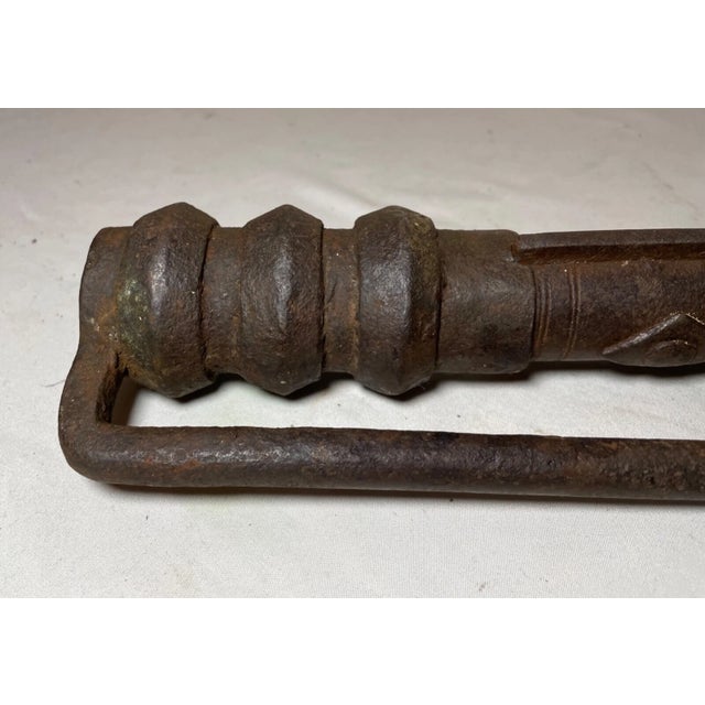 Brown Huge Rare Antique 18th Century Nepal Tibet Wrought Iron Temple Door Lock 1700's For Sale - Image 8 of 12