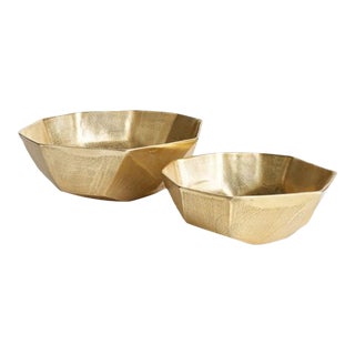 Octagon Shaped Gold Serving Bowls - Set of 2 For Sale