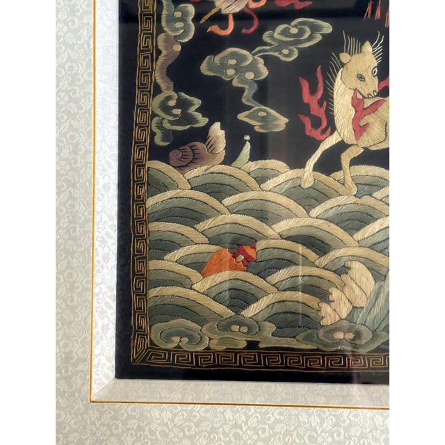 Framed Chinese Qing Dynasty Embroidered Ninth Military Rank Badge For Sale In Atlanta - Image 6 of 11