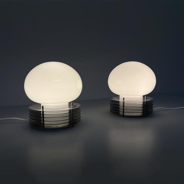 Italian Modern Table Lamps in Steel and Opaline Glass from Tronconi, 1970s, Set of 2 For Sale - Image 4 of 10