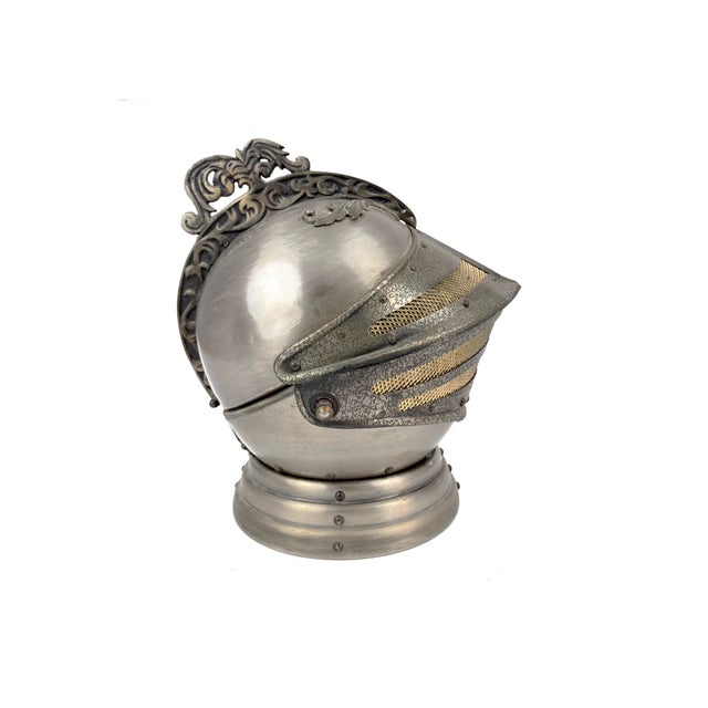 Vintage 1960s Medieval Knight Helmet Liquor Bottle Decanter Shot Glass