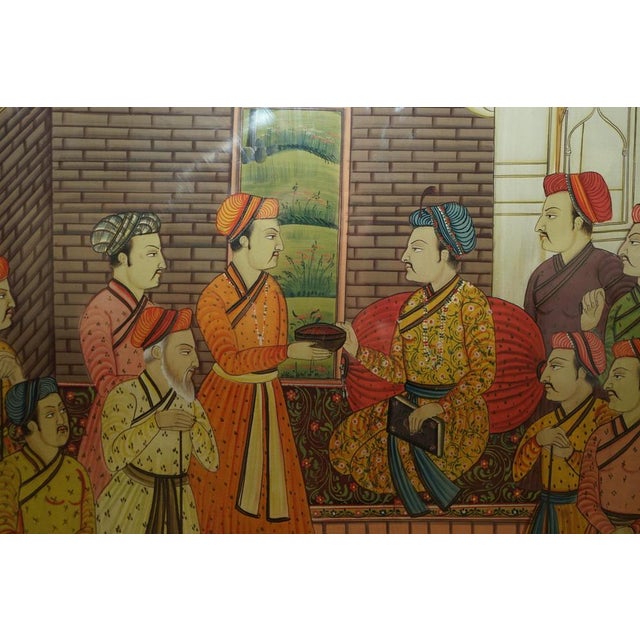 Antique Persian Hand-Painted Oriental Scenes on Silk in Frame, Set of 2 For Sale - Image 16 of 18
