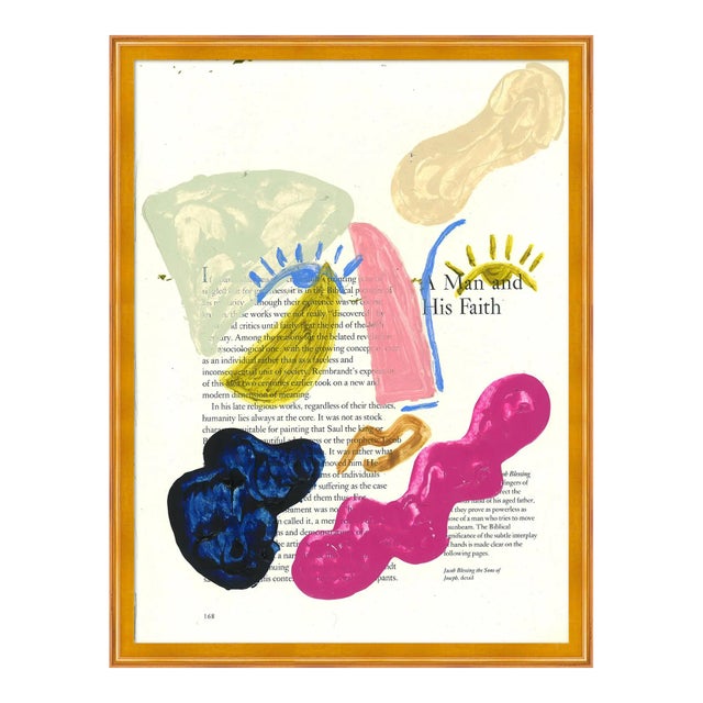 Abstract Portrait in Blue Print by Virginia Chamlee in Gold Frame, XS For Sale