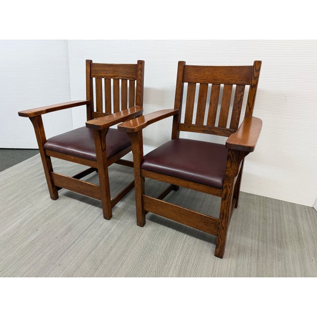 Arts & Crafts Arts & Crafts Mission Style Arm Chairs, Pair For Sale - Image 3 of 12