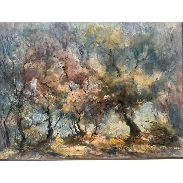 Impressionist Vintage Large Impressionist Watercolor Landscape of Trees by Mary Robbins For Sale - Image 3 of 8