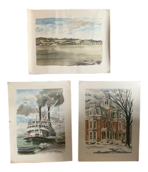 Mid 20th Century Architectural and Coastal Prints - Set of 3