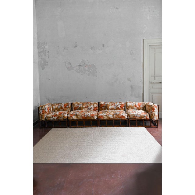 1970s bamboo living room set: four-module sofa + bamboo coffee table with wooden shelves product details sofa complete...