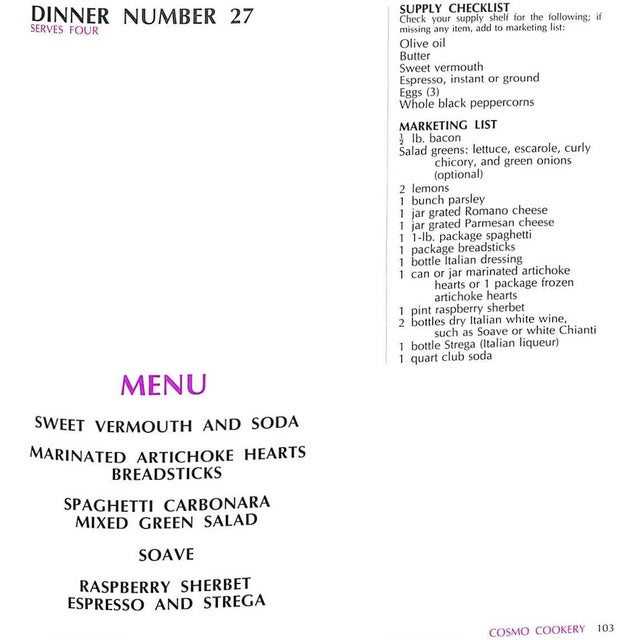 Purple "Cosmo Cookery: Gourmet Meals From the First Drink to the Last Kiss" 1971 Brown, Helen Gurley For Sale - Image 8 of 10