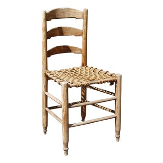 Antique Primitive Ladderback Roped Seat Folk Art Farm Chair, 1800s For Sale