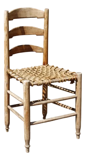 Antique Primitive Ladderback Roped Seat Folk Art Farm Chair, 1800s