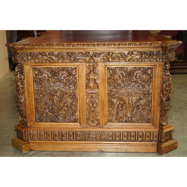 Exhibition Quality 19th Century Walnut Partner Desk With 17th Century Hand-Carved Religious Panels For Sale - Image 11 of 18