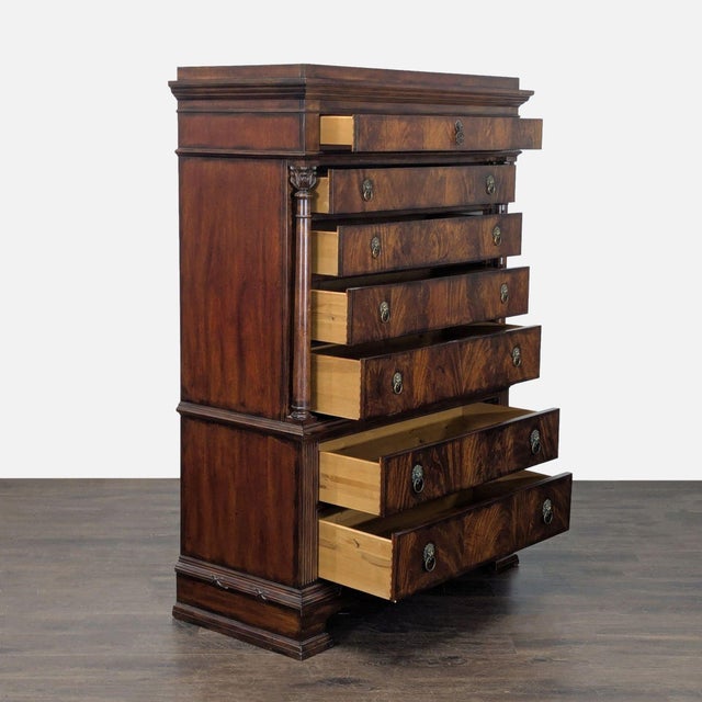Traditional Traditional Burl Wood 7-Drawer Tall Chest With Lion Head Hardware For Sale - Image 3 of 10