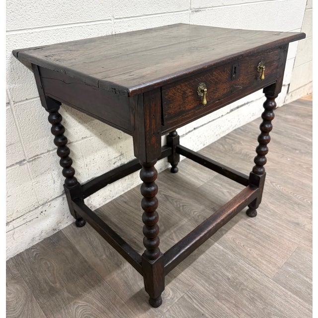 Antique English William and Mary Style Bobbin Oak Side Table Lowboy Table For Sale - Image 4 of 11
