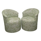 Thibaut Ashby Swivel Chairs, Bay Point in Leaf Performance Fabric - a Pair For Sale