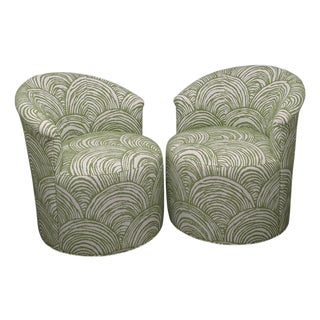 Thibaut Ashby Swivel Chairs, Bay Point in Leaf Performance Fabric - a Pair For Sale