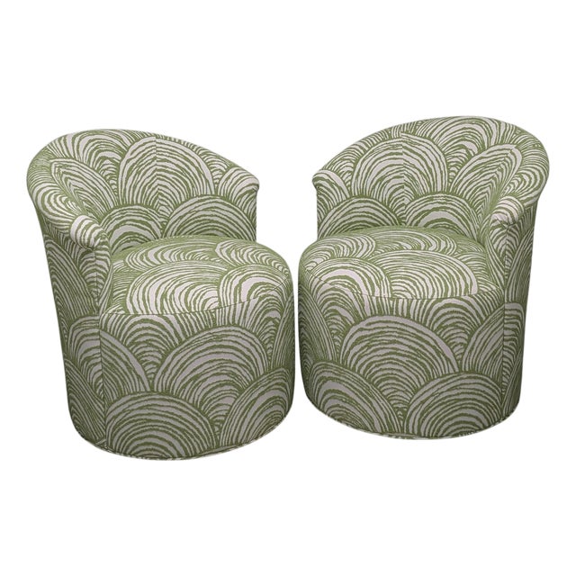 Thibaut Ashby Swivel Chairs, Bay Point in Leaf Performance Fabric - a Pair For Sale