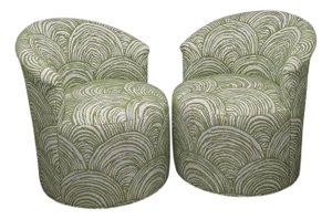 Thibaut Ashby Swivel Chairs, Bay Point in Leaf Performance Fabric - a Pair