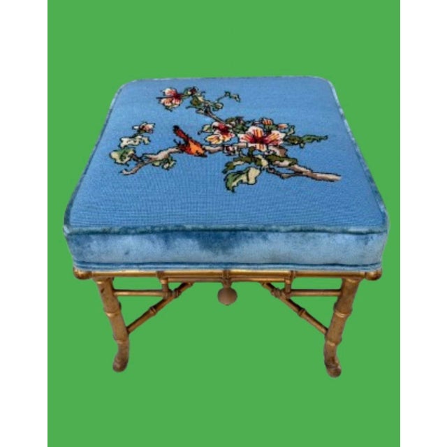 Napoleon lll /anesthetic movement. Gilt faux bamboo stool, intricate fretwork, X - shape stretchers with a central turned...