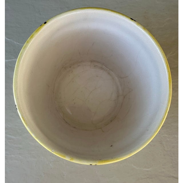 Ceramic Vintage Mid 20th Century Yellow Hand Painted Bees Ceramic Flower Pot For Sale - Image 7 of 12