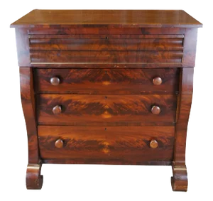 Antique American Empire Flame Mahogany Tallboy Dresser Chest of Drawers