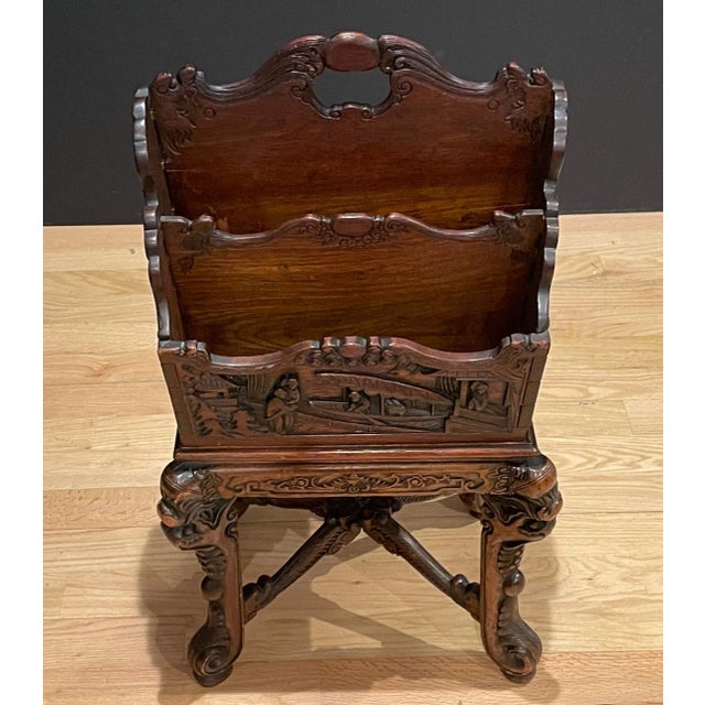 Chinoiserie Early 20th Century Carved Chinoiserie Magazine Rack For Sale - Image 3 of 7
