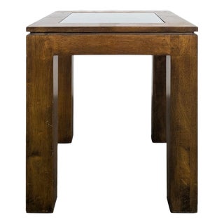 Square Wood End Table with Glass Top, 1980s For Sale
