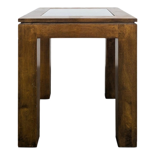 Square Wood End Table with Glass Top, 1980s For Sale