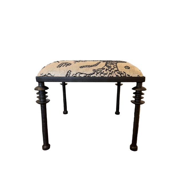 Modern Iron Bench With Snow Fabric For Sale - Image 3 of 4