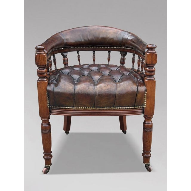 Brown Leather and Mahogany Captain's Desk Armchair, 1860 For Sale - Image 10 of 11