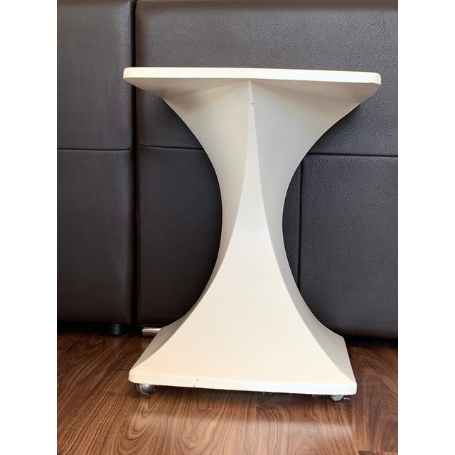 Wood Italian Midcentury Pedestal Side Table in Vintage White With Wheels For Sale - Image 7 of 10