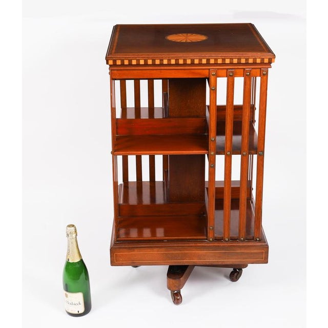 Antique Edwardian Flame Mahogany and Inlaid Revolving Bookcase, 1890s For Sale - Image 13 of 15