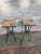This pair of tile top tables are perfect beside wicker sofa or chairs. The tiles are a great salmon pink and celadon green...