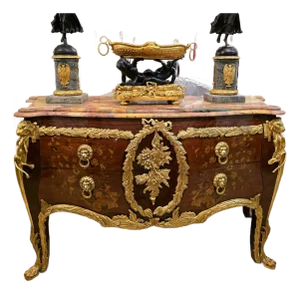 Louis XV Style Commode – Marble Top Dresser With Bronze & Gold Details, Luxury 2 Drawer Chest