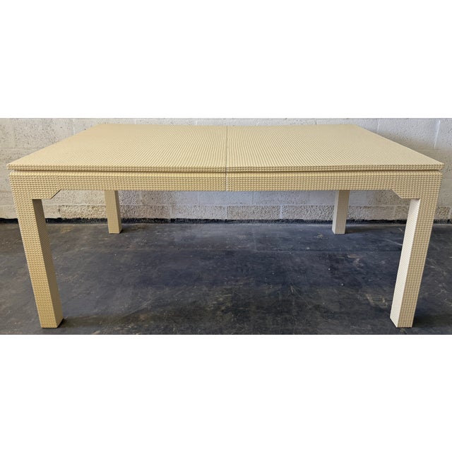 Mid-Century Modern Large Karl Springer-Style Cream Textured Grass Cloth Dining Table For Sale - Image 3 of 14